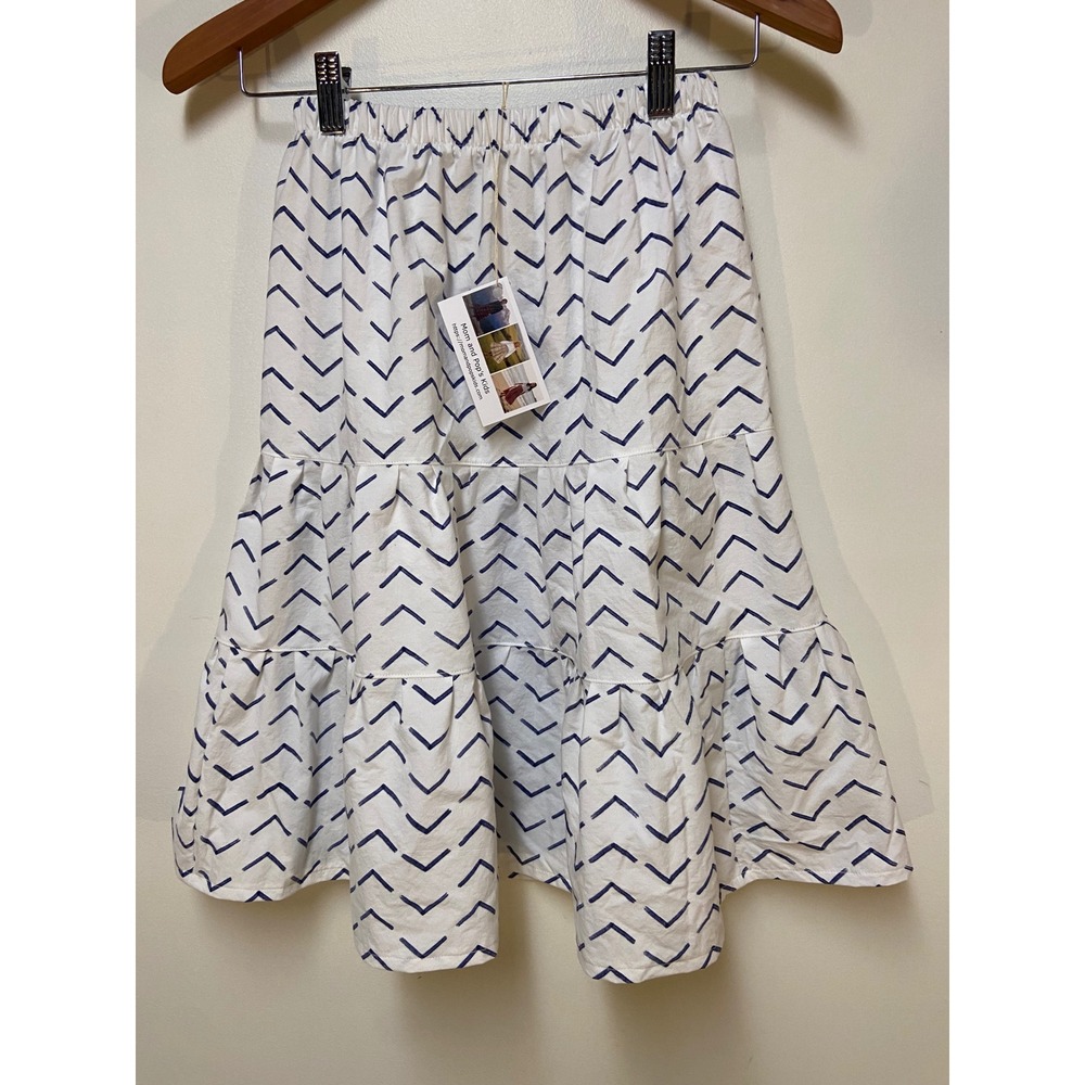 Girls Organic Mom and Pop's Kids Midi Skirt 8 White Blue Geometric Cotton Woven